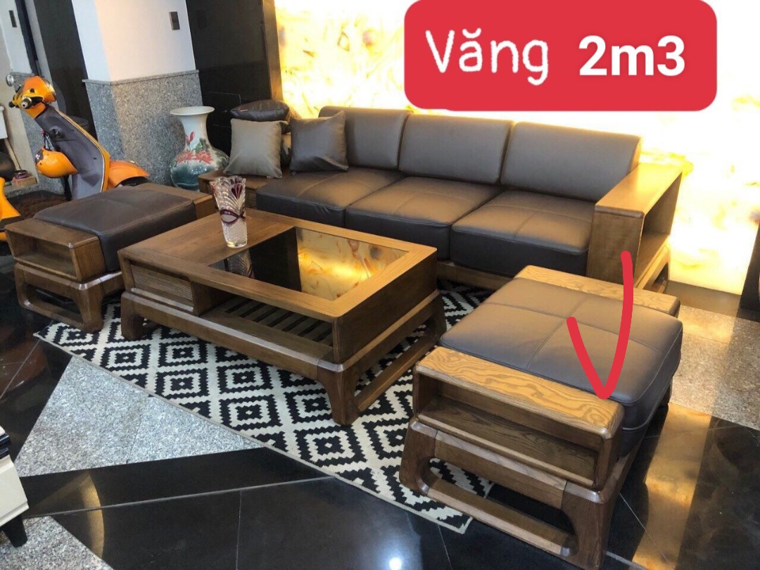 Bộ bàn ghế sofa văng cho diện tích phòng khách nhỏ gỗ sồi lau màu óc chó