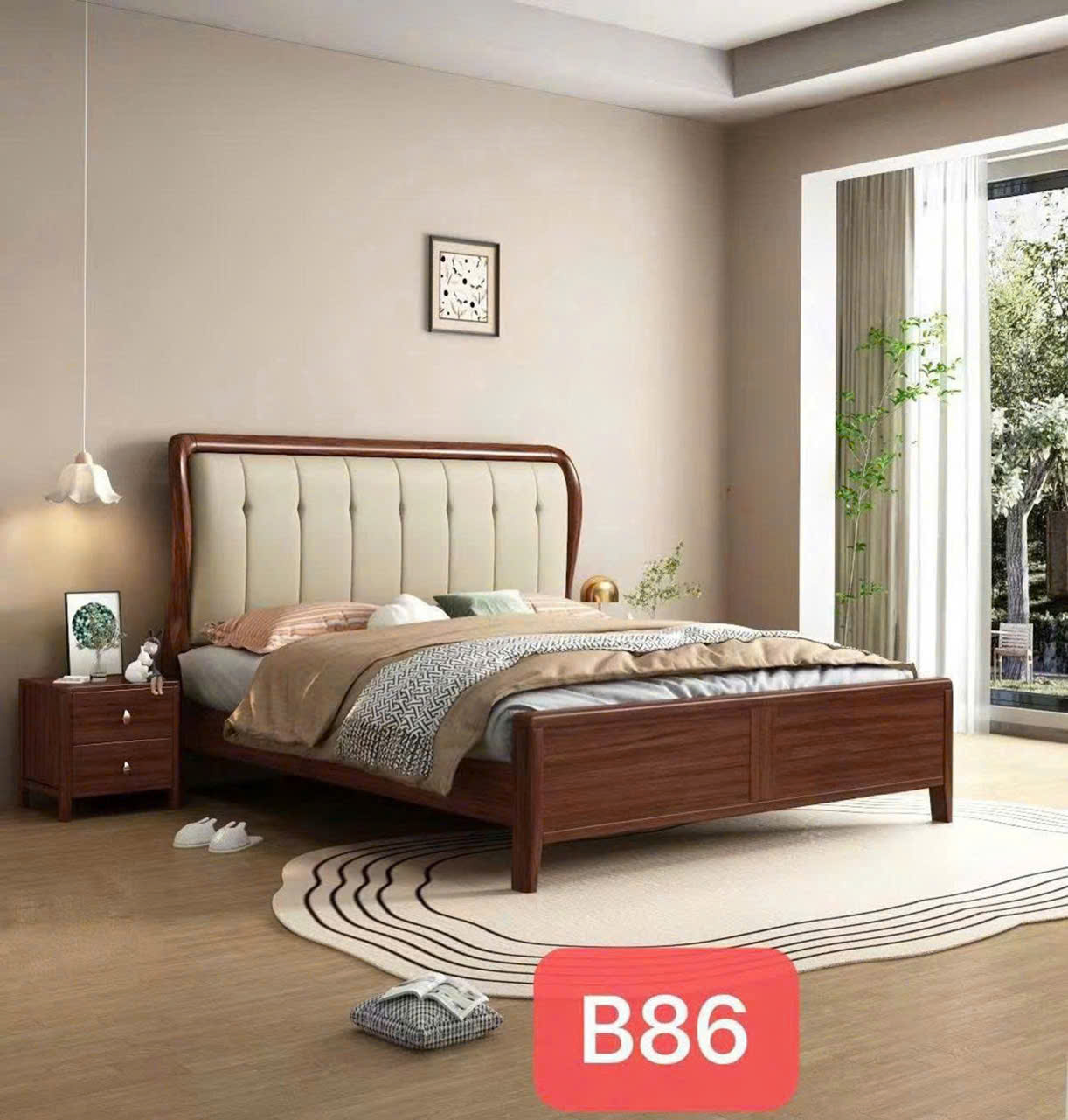 Giường Dát Thông Veneer Sơn Óc Chó Nhập Khẩu